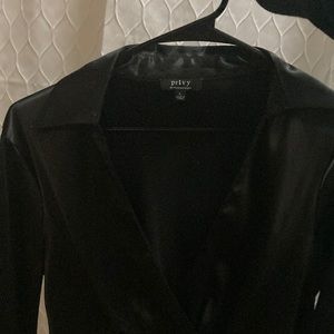 Satin Black Blouse With Button Detail and Cuffed Wrist Style Chic Soft Material